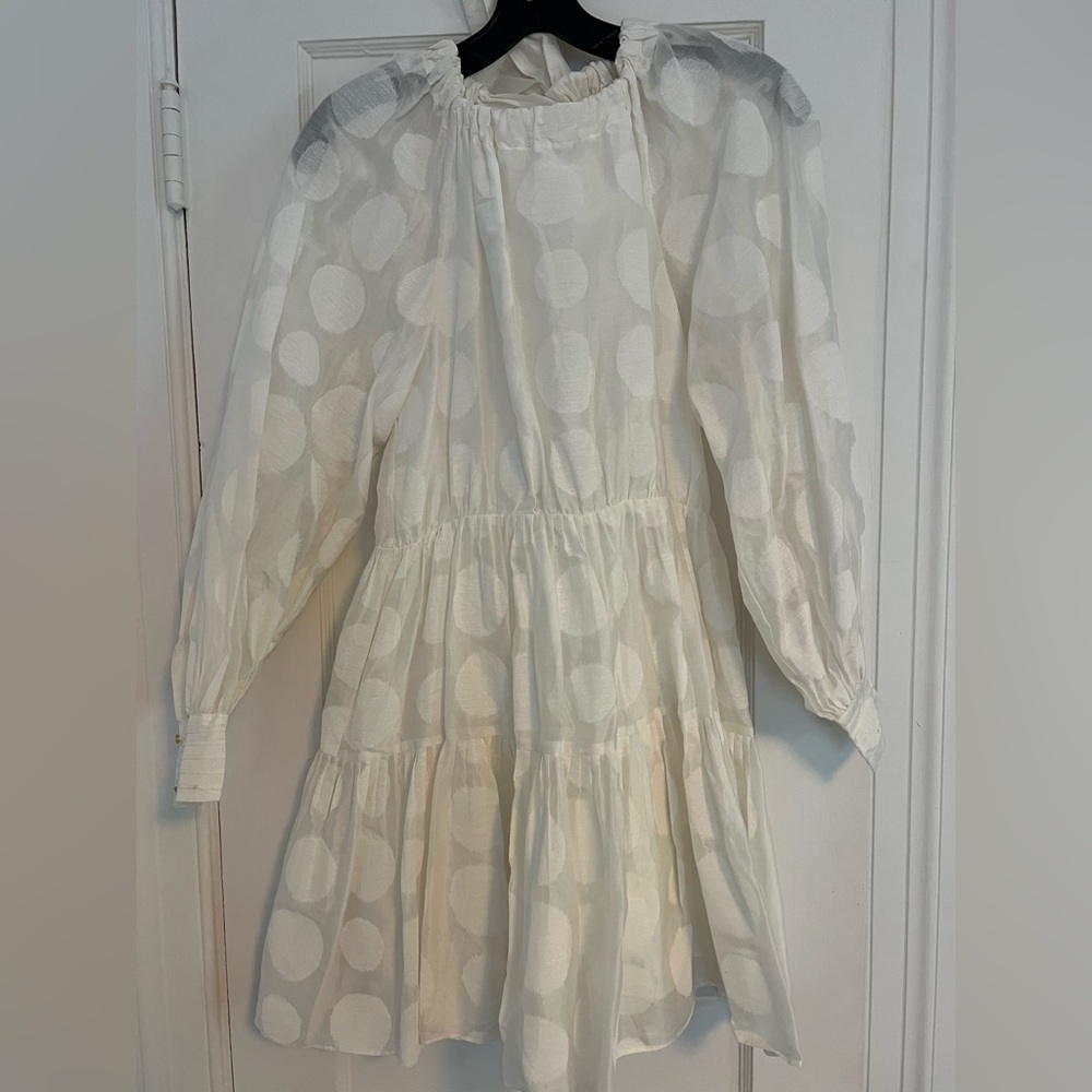 Ulla Johnson Cream Pleated Sundress with Bishop Sleeves